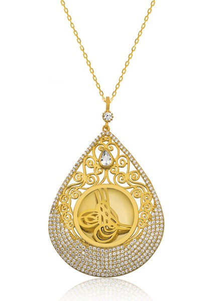 Bayan Lili Gümüş Damla Çerçeveli Tuğra Bayan Kolye