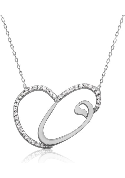 Bayan Lili Gümüş Kalp Vav Bayan Kolye