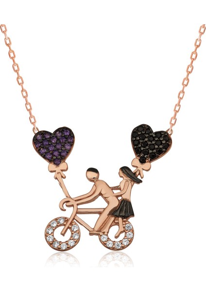 Bayan Lili Gümüş Bisikletli Aşıklar Kolye