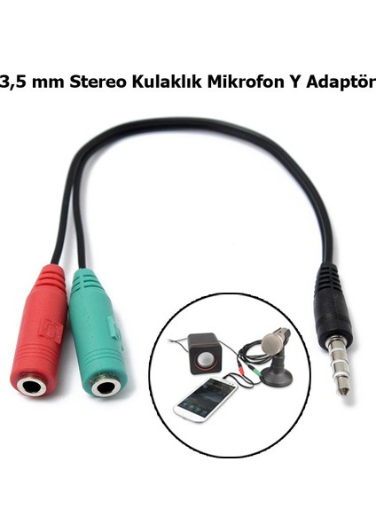 Kulaklık Mikrofon Speaker Y Splitter Çift Jack Çıkışlı Kablo