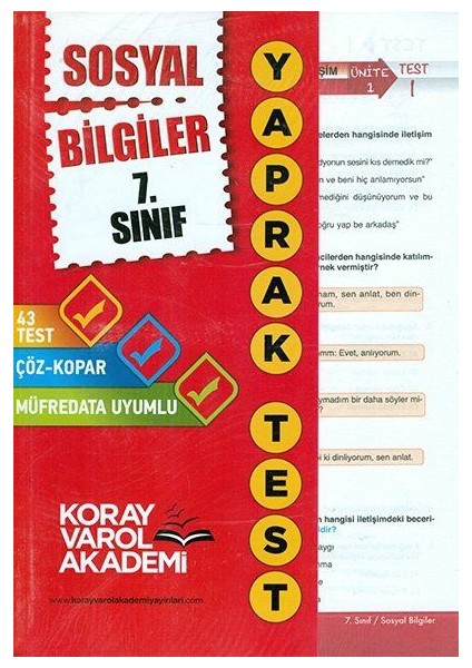 7.Sınıf Sosyal Bilgiler Yaprak Test