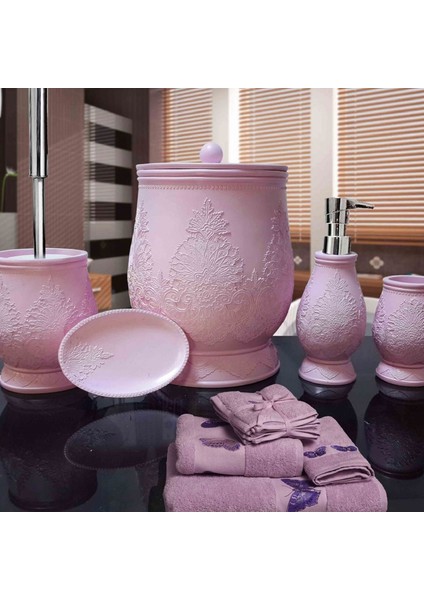 Pattern Polyester Banyo Seti Pembe Sb 170L10
