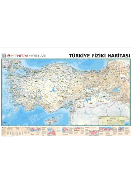 Harita Türkiye Haritası 70x100 Önlü Arkalı Fiziki + Siyasi Türkiye haritası