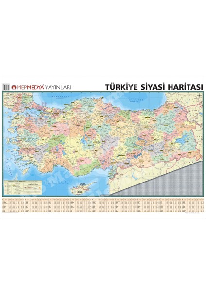 Harita Türkiye Haritası 70x100 Önlü Arkalı Fiziki + Siyasi Türkiye haritası