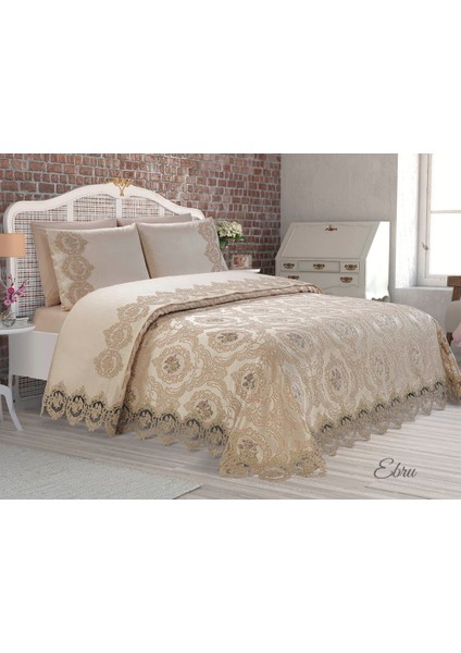 Fransız Dantelli Ebru Çeyizlik Pike Takımı