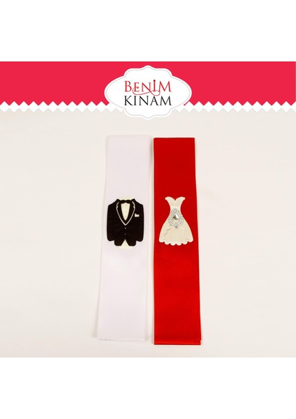 Takı Şeridi Nişan Söz Düğün Gelin Damat Motifli Kırmızı Beyaz Tkm
