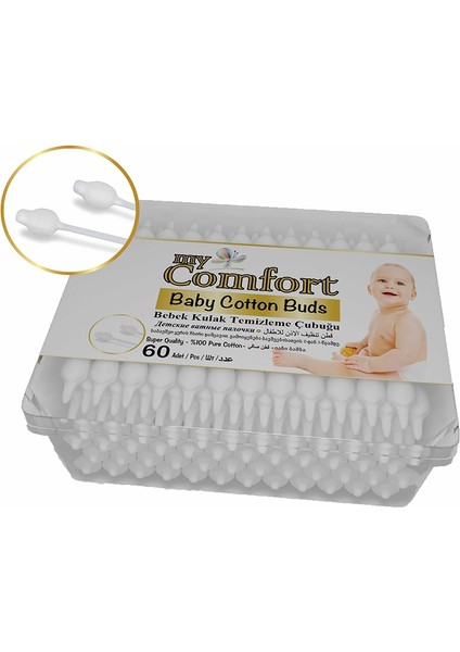 Islak Bebek Mendili 80 Adet Kapaklı + My Comfort Bebek Kulak Temizleme Çubuğu 60 Adet