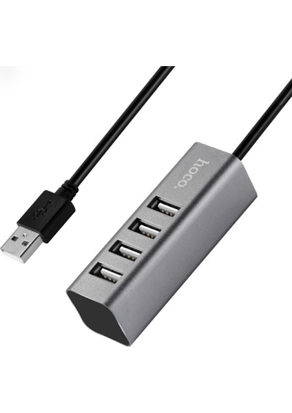 4 Port USB Çoklayıcı Alüminyum Gövdeli Koyu Gri