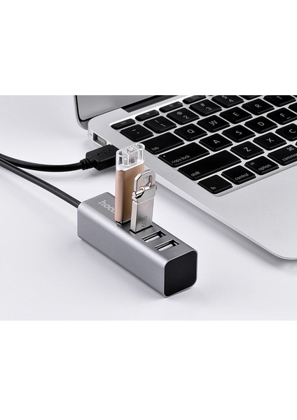 4 Port USB Çoklayıcı Alüminyum Gövdeli Koyu Gri