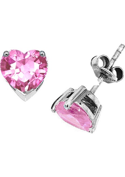 Pembe Kuvars Kalp Gümüş Küpe (Gpe0011)