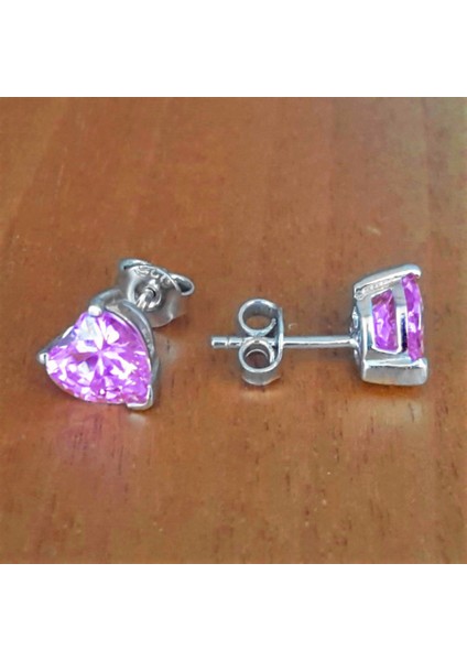Pembe Kuvars Kalp Gümüş Küpe (Gpe0011)