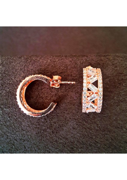 Baget Taşlı Roz Gümüş Küpe (Gp00223)