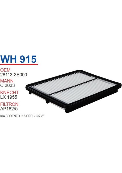 6'lı Paket Kia Sorento Hava Filtresi Oem No:28113 - 3E000