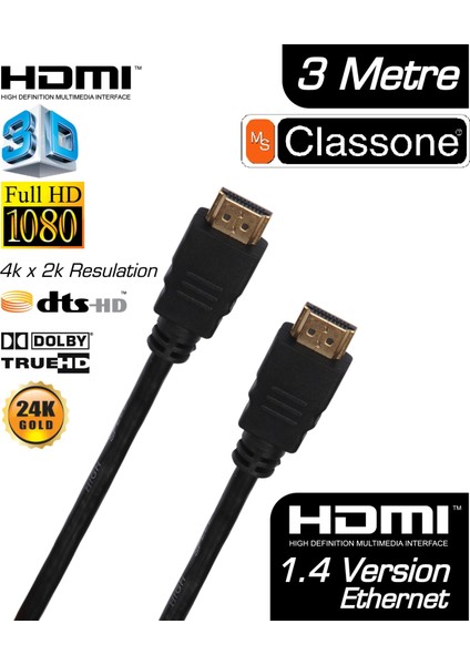 CHDMI-3MT 1.4v 3 Metre HDMI Kablo