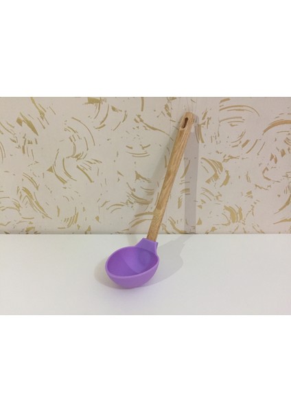Bambu Saplı Silikon Kepçe - Lila