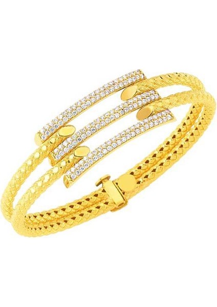 Kaburga Kelepçe İnce Taşlı 2 Sıra 22,25 Gram 22 Ayar Altın