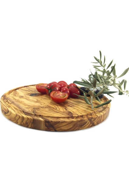 Zeytin, Yuvarlak, Oluklu Steak / Pizza Tahtası Orta ( 25 cm )