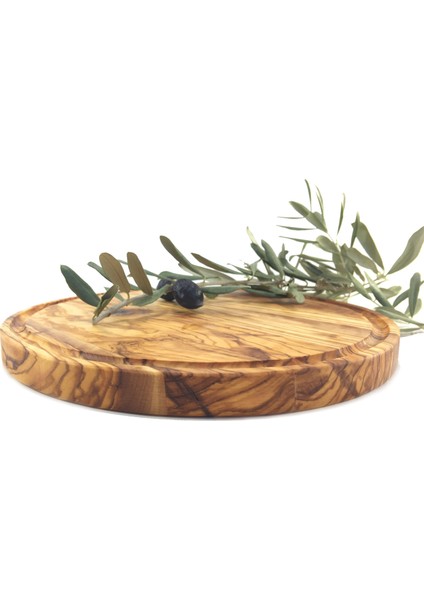 Zeytin, Yuvarlak, Oluklu Steak / Pizza Tahtası Orta ( 25 cm )