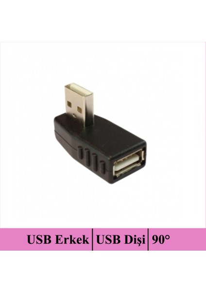Usb 2.0 M 90Derece Dikey / Usb F - Nickel/Black