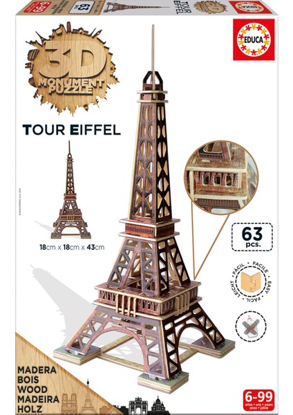 Educa Puzzle Tour Eiffel 3D Ahşap Puzzle