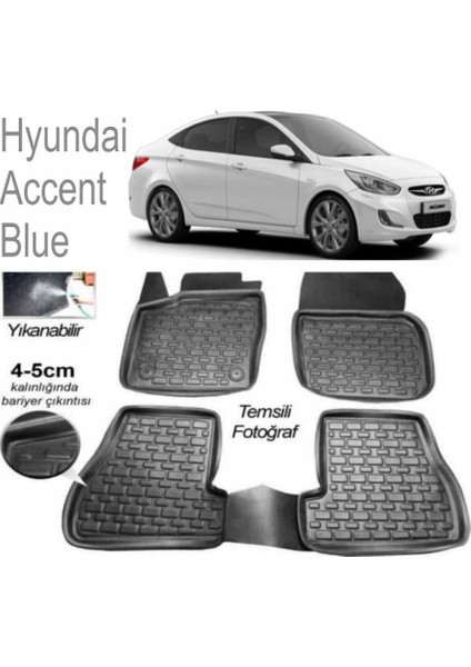 3D Kauçuk Paspas Hyundai Accent Blue Uyumlu Siyah