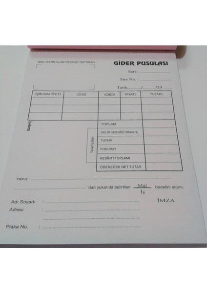 Gider Pusulası Otokopili 2 Nüsha 6 lı Paket