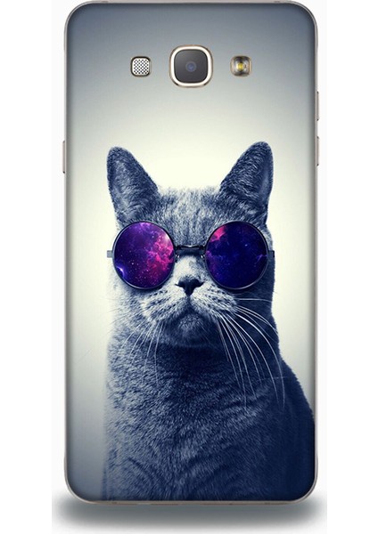 Samsung A8 Kılıf - Gözlüklü Kedi Desenli Arka Kapak
