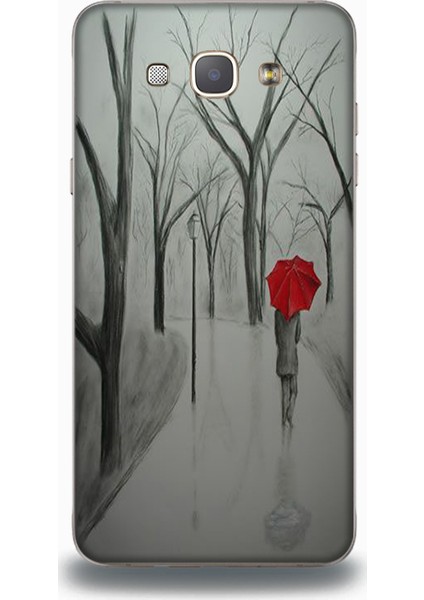 Samsung A8 Kılıf - Kırmızı Şemsiyeli Adam Desenli Arka Kapak