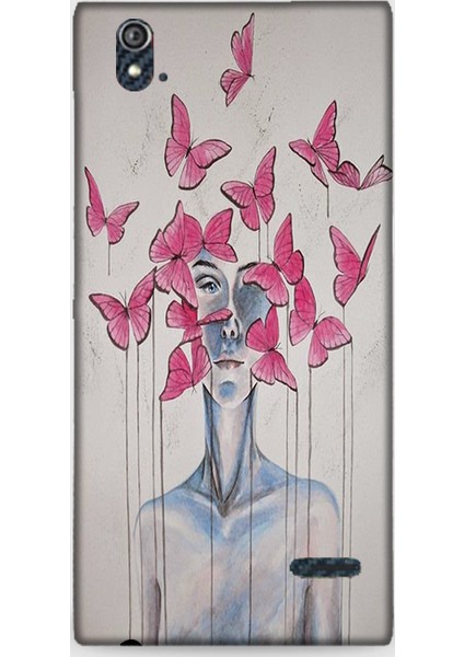 Turkcell T50 Kılıf - Uçuşan Pembe Kelebekler Desenli Arka Kapak