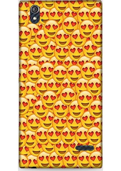 Turkcell T50 Kılıf - Kalpli Gülen Emojiler Desenli Arka Kapak