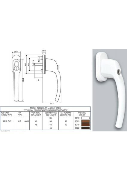 Bereket Kilitli Pvc  Pencere Kolu