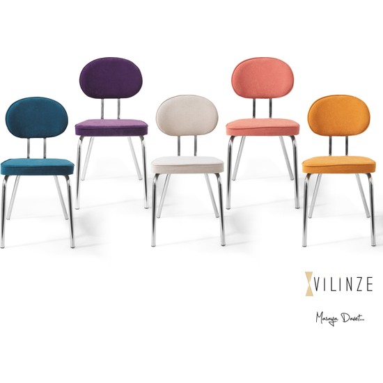 Vilinze Bulut Sandalye, 2 Adet , Mor Kumaş, Krom Ayak Fiyatı