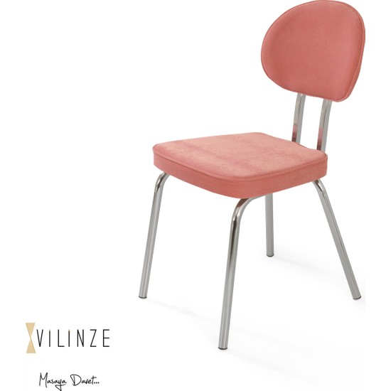 Vilinze Bulut Sandalye, 2 Adet , Pembe Kumaş, Krom Ayak Fiyatı