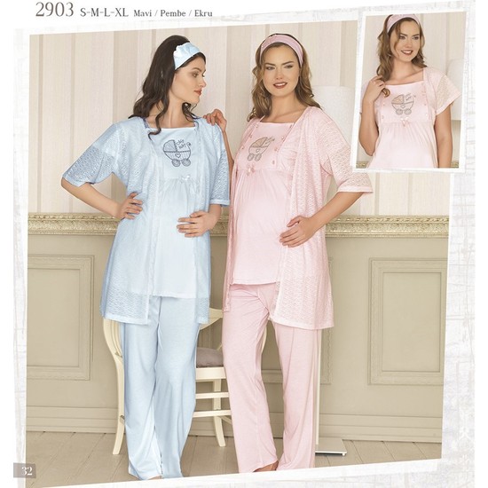 Haluk Bayram Baha Lohusa 3'lü Pijama Takım 2903 - Mavi