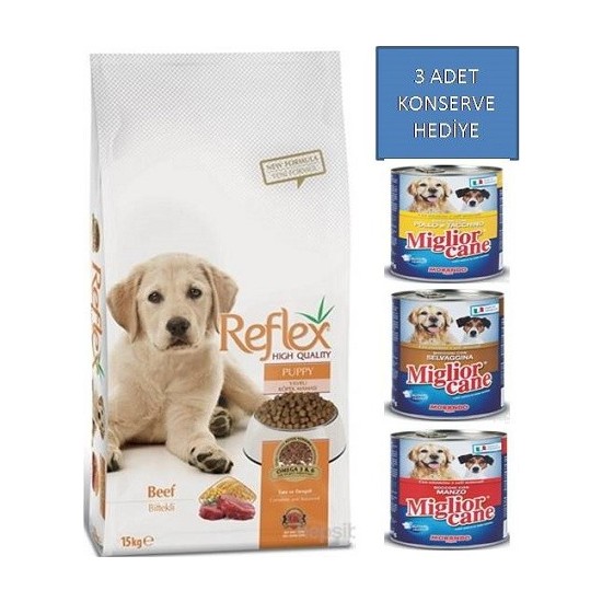 Reflex 15 Kg Biftekli Yavru Köpek Maması + 3 Adet Konserve Fiyatı