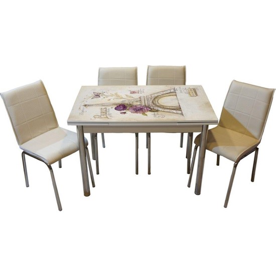 Mavi Mobilya Mutfak Cam Masa Takımı Yandan Açılır 05R6 (6 Fiyatı