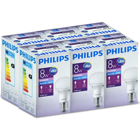 Philips Led Ampul E27 8W 6500K Beyaz Işık - 6 Adet