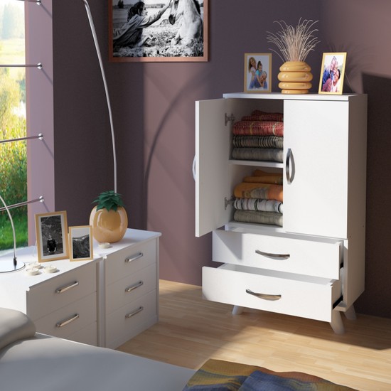 Pegai Nora Kısa 2 Kapak 2 Çekmece Yatak Odası Dolabı Fiyatı