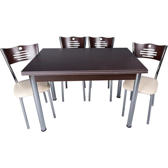 Evistro Açılır Ahşap Mutfak Masa Sandalye Takımı 4+1 Venge