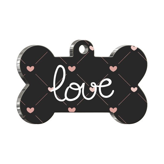 Pet Tag Art Love Pattern Kemik Şekilli Köpek Künyesi: 2,6 x 3,8 cm