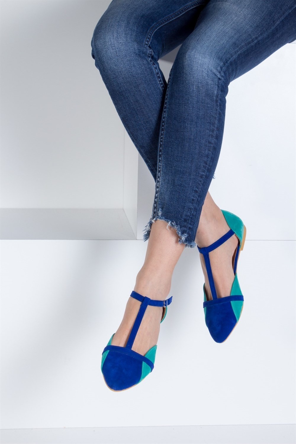 Fox Shoes Saks Mavi/Su Yeşili Kadın Babet B726881802