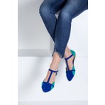 Fox Shoes Saks Mavi/Su Yeşili Kadın Babet B726881802