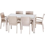Violet Rattan 90*150 Raddan Trend Lüx Camlı Masa Takımı 6 Sandalyeli Capuccino