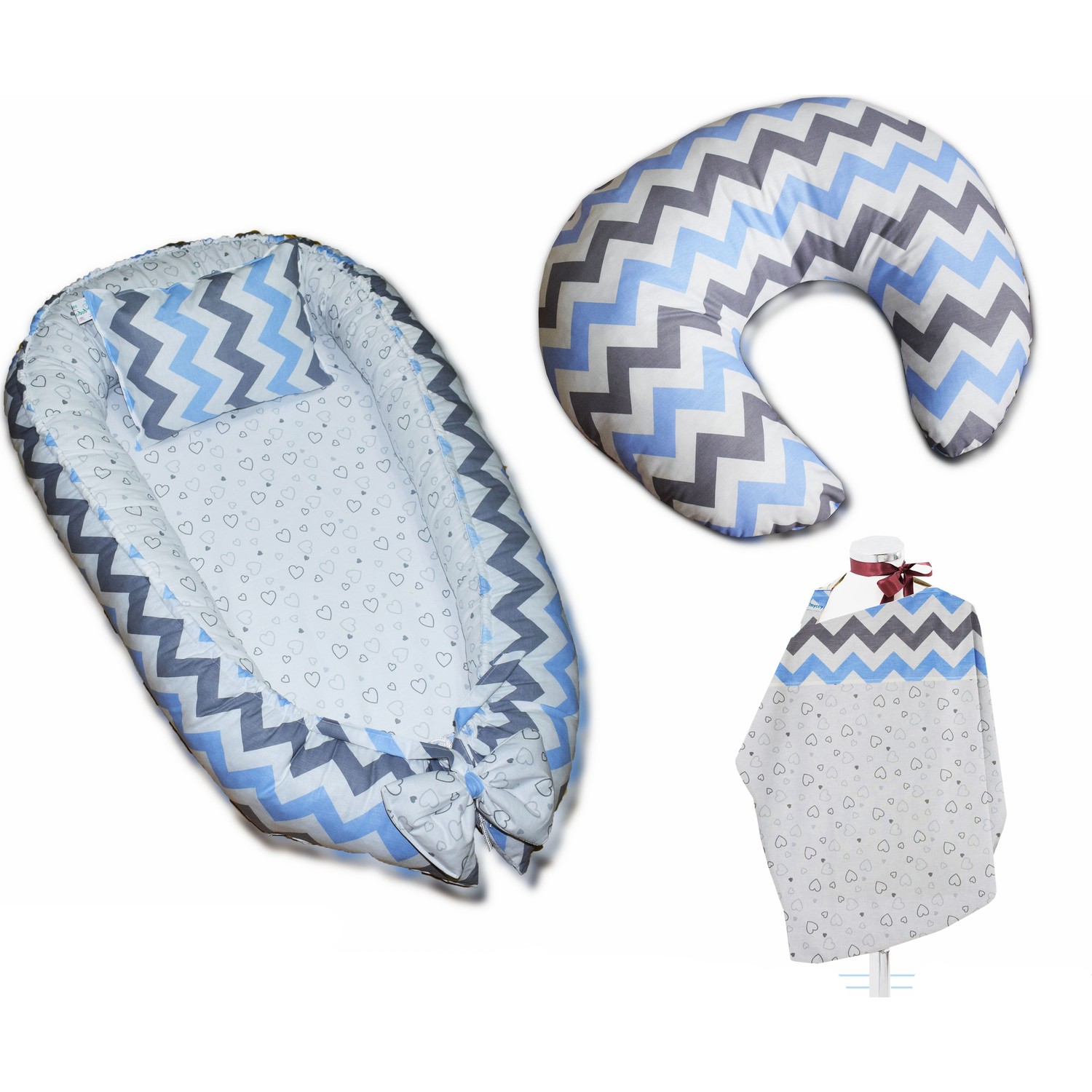 Bebekister 3�lü Set Emzirme Yastığı Önlüğü ve BabyNest