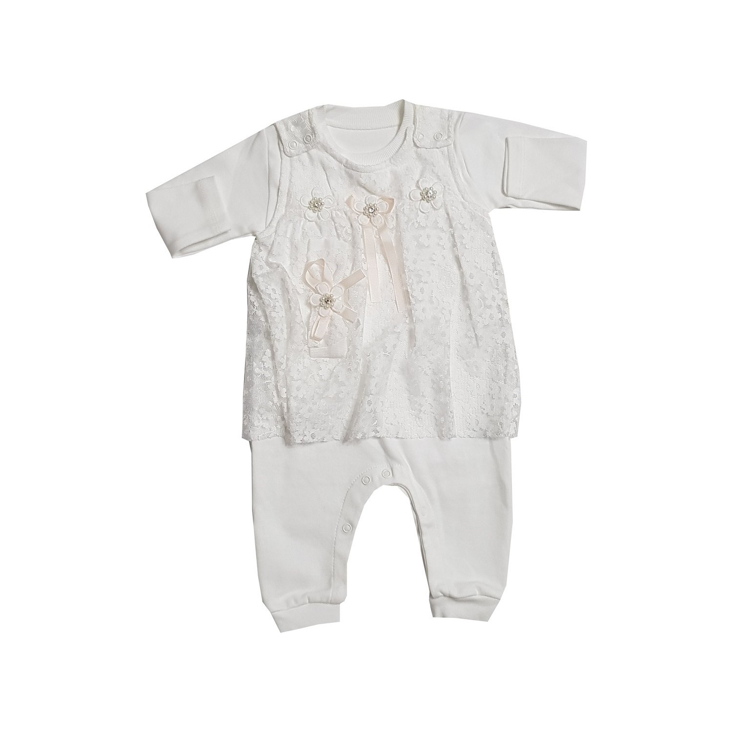 Novy Baby Tüllü Saç Bantlı Kırık Beyaz Kız Bebek Tulum Fiyatı