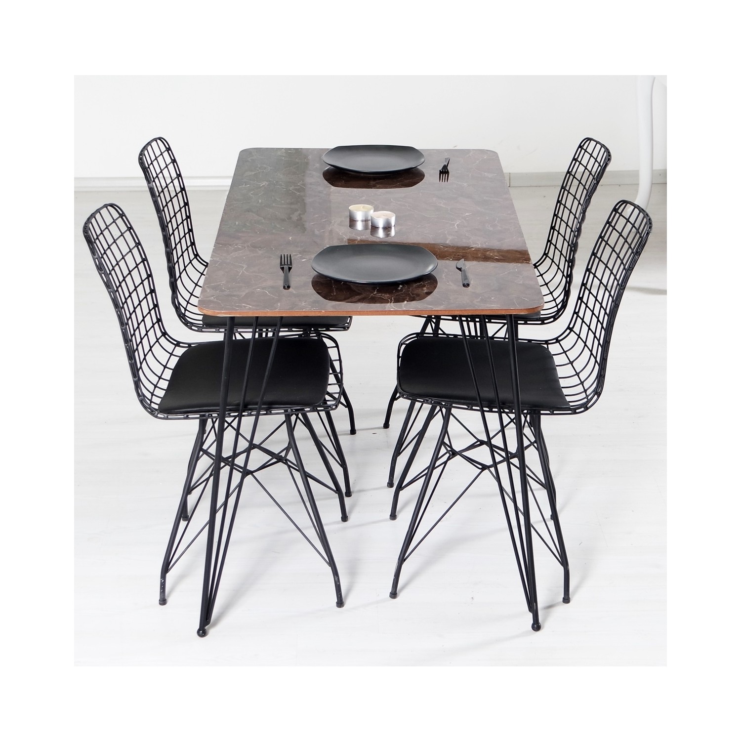 Evform Zenit 4 Kişilik Mermer Desen Masa Sandalye Takımı