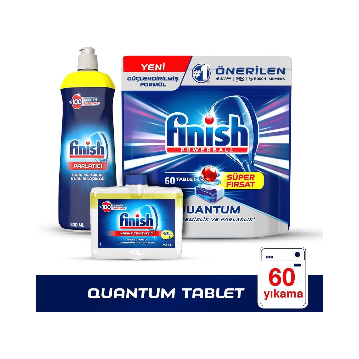 Finish Quantum 60 Tablet + Parlatıcı 800 Ml Limon+ Makine Fiyatı