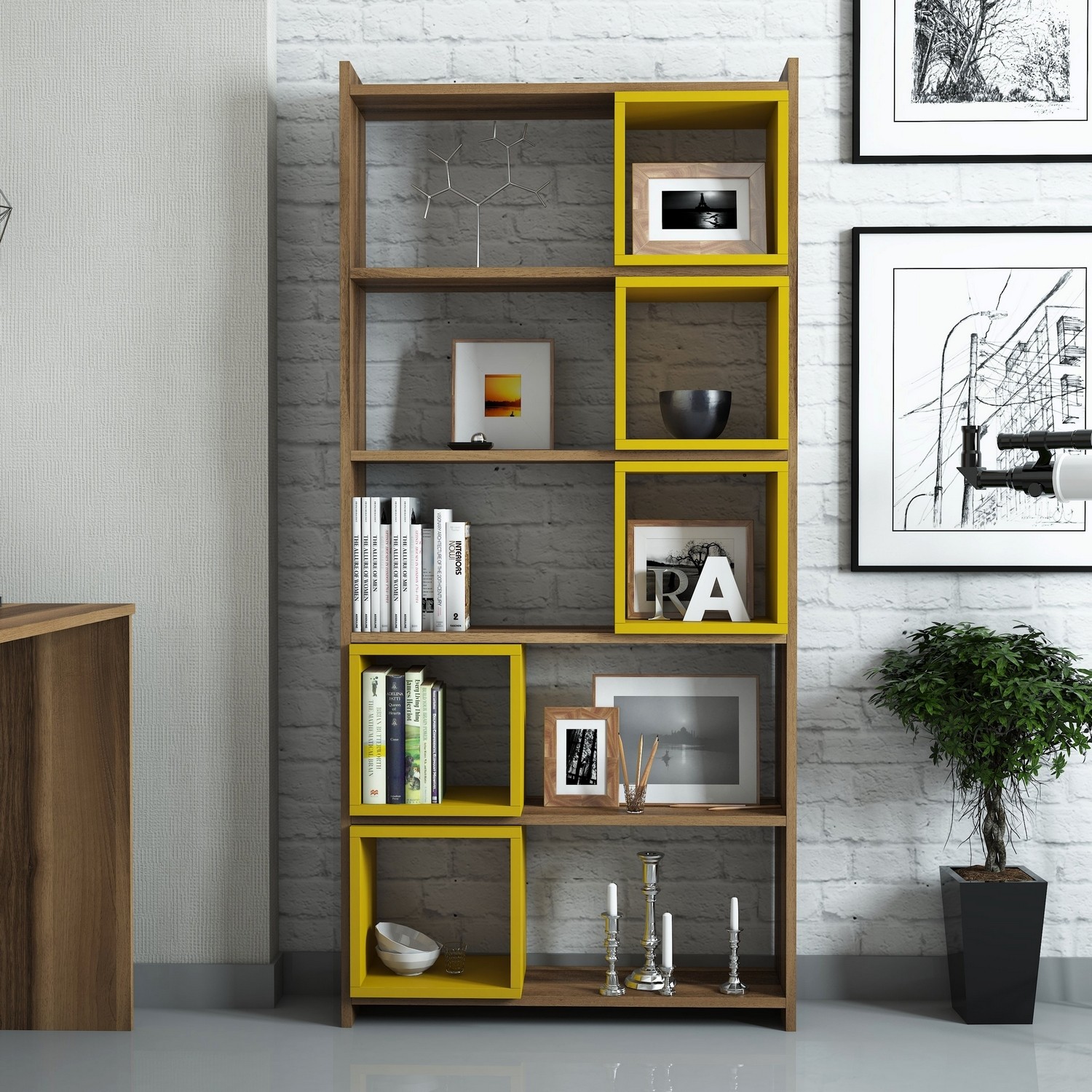 Variant Mobilya Box Kitaplık Ceviz / Sarı Fiyatı