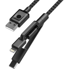 Case 4U 3in1 Lightning + Type-C + Micro USB to USB 2.0 Dayanıklı Naylon Örgü Data ve Şarj Kablosu 1.5m
