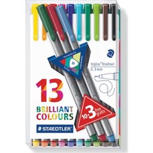 Staedtler Fineliner Keçeli Kalem Seti 13 Parça Ergonomik Tasarım 0.3 mm Renkli